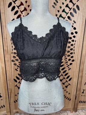 Source Unknown Black Lace Crochet Bralette